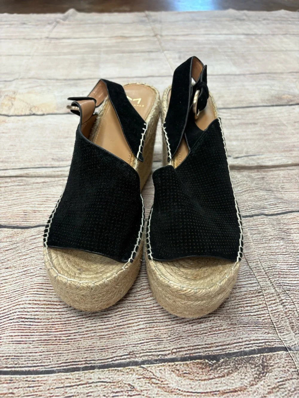 😍 Marc Fisher Black Espadrille Platform Wedge Sandals